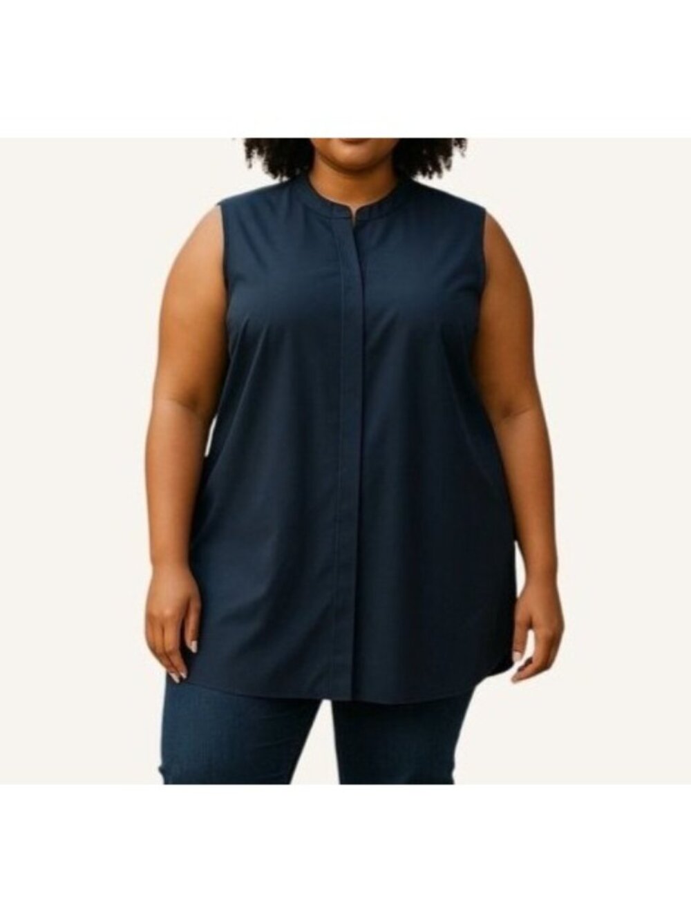 Tory Burch Classic Blouse 14 Navy Blue Sleeveless Button Up Top  Office Business